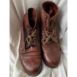 shoto handmade unisex brown leather combat / military lace up boots